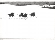 Paul Flora Lithographie Vier Reiter im Schnee
