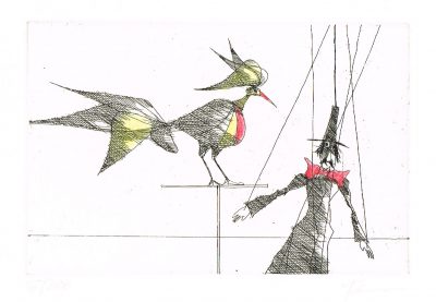 Paul Flora Marionette und Vogel
