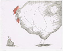 Der schreckliche Traum vom großen weißen Huhn Paul Flora Radierung