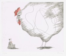 Der schreckliche Traum vom großen weißen Huhn Paul Flora Radierung