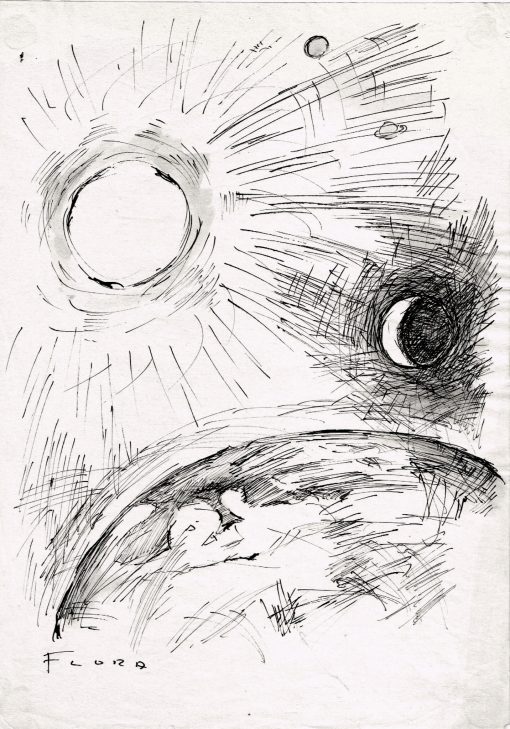 Paul Flora Federzeichnung Paul Flora - Erde, Sonne, Mond