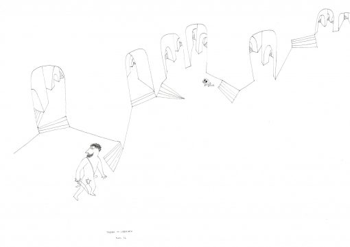 Paul Flora Federzeichnung Theseus im Labyrinth