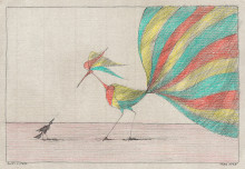 Paul Flora Zwei Vögel Federzeichnung