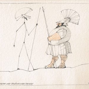 Paul Flora FederzeichnungAbstrakter und gewöhnlicher Grieche Federzeichnung Paul Flora.