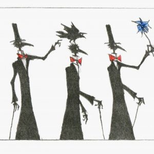 Die Messieurs Corbeau mit blauer Blume