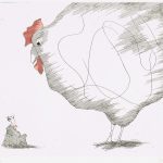 Der schreckliche Traum vom großen weißen Huhn Paul Flora Radierung