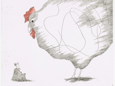 Der schreckliche Traum vom großen weißen Huhn Paul Flora Radierung