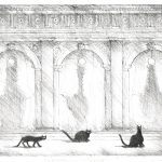 Paul Flora Lithographie Drei Katzen in Venedig