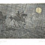 Paul Flora Radierung Don Quichotte und Sancho Pansa, nächtlich