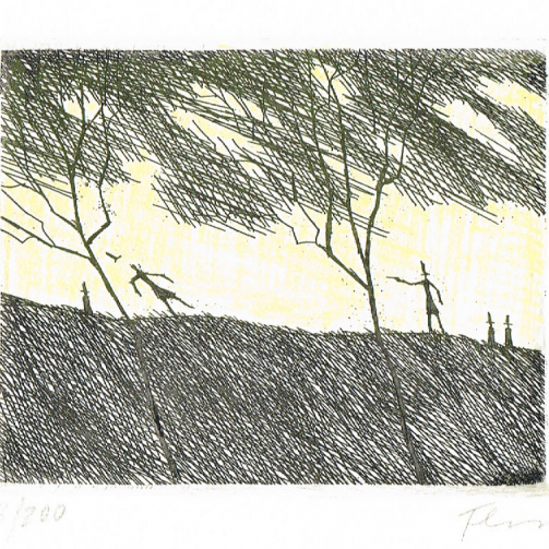 Paul Flora Radierung Duell