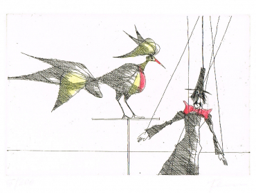 Paul Flora Marionette und Vogel