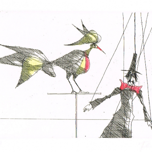 Paul Flora Marionette und Vogel