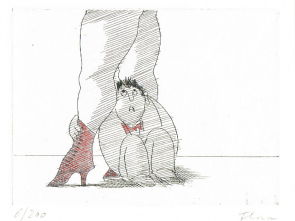 Pazl Flora Radierung Melancholischer Zwerg mit stattlicher Freundin