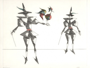 Paul Flora Radierung Der schöne Vogel