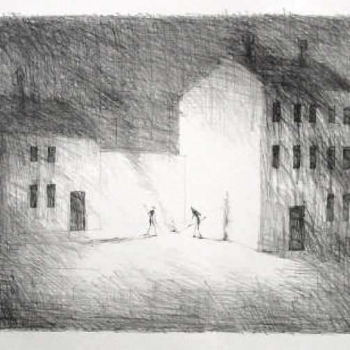 Paul Flora Lithographie Ein Feuer
