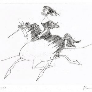 Paul Flora Radierung Jungfrau auf Einhorn