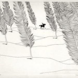 Paul Flora Radierung Literarische Landschaft mit Pegasus
