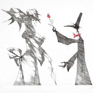 Paul Flora Radierung Monsieur Corbeau galant