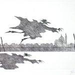 Paul Flora Radierung Monsieur Corbeau unterwegs