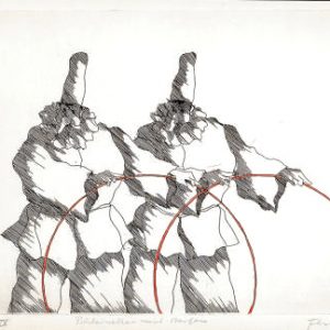 Paul Flora Radierung Pulcinellen mit Reifen