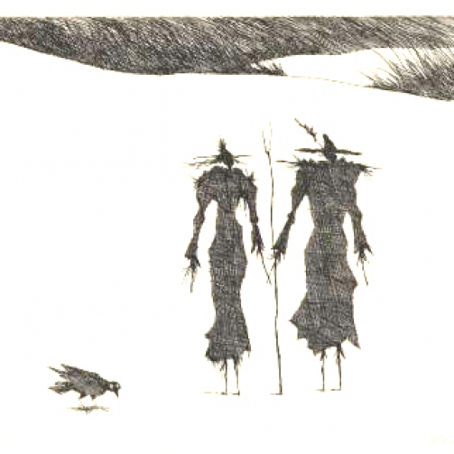 Paul Flora Radierung Scheuchenpaar