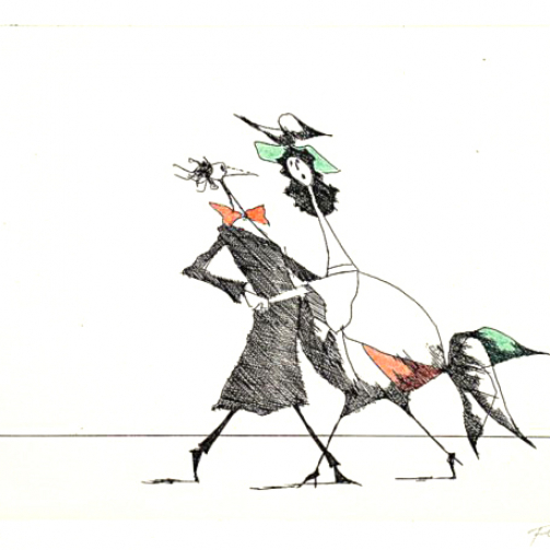 Paul Flora Radierung Tango