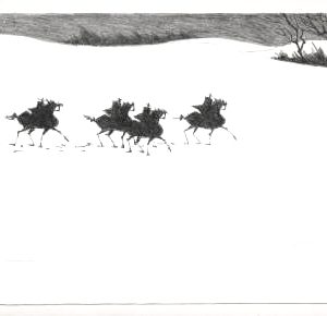 Vier Reiter im Schnee