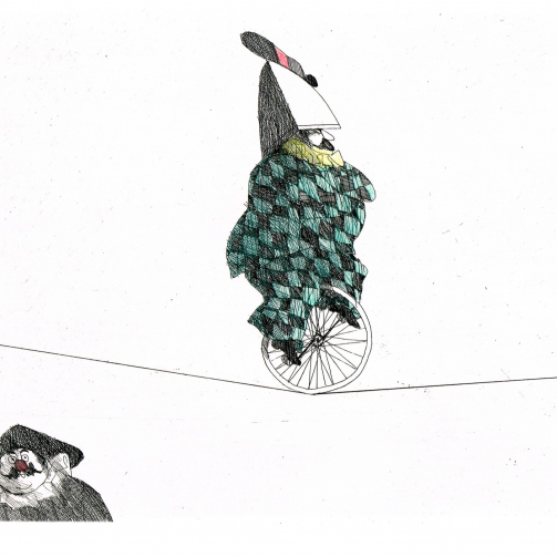 Flora Radierung Akrobatischer Clown Harlekin