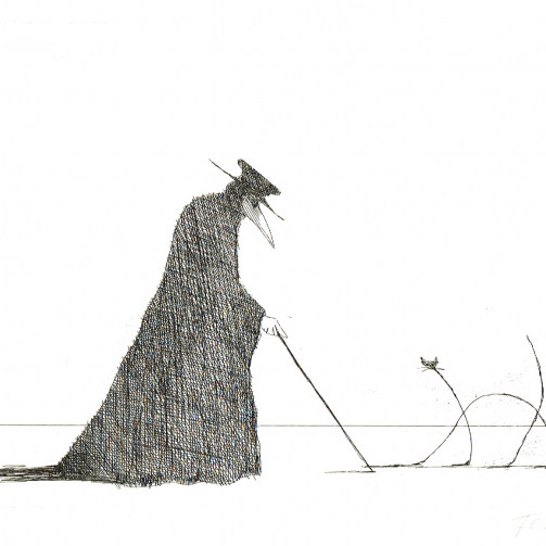 Paul Flora Pestdoktor mit dünner Katze