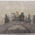Paul Flora Venezianische Brücke mit Karnevalsfiguren