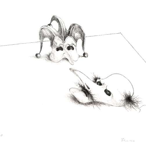 Paul Flora Lithographie Venezianische Masken