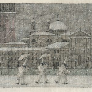 Paul Flora Venezianischer Winter mit drei Pulcinellen