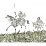 Paul Flora Radierung Don Quichote und Sancho Pansa