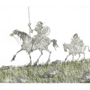 Paul Flora Radierung Don Quichote und Sancho Pansa