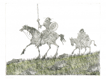 Paul Flora Radierung Don Quichote und Sancho Pansa
