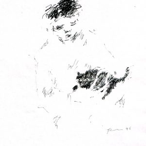 Paul Flora Federzeichnung Knabe mit Katze