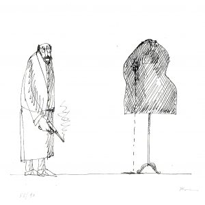 Paul Flora Litgographie Aus der Serie - Als der Großvater auf die Großmutter schoss