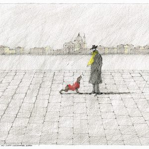 Paul Flora Poster Blick auf La Giudecca und einen vornehmen Hund