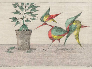 Paul Flora Postkarte Das Erstaunen des Vogels Kopie