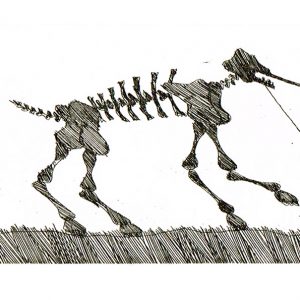 Paul Flora Radierung Das störrische Mammut