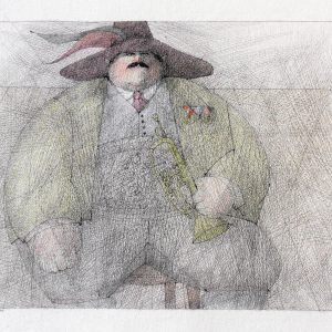 Paul Flora Postkarte Der dicke Musikant