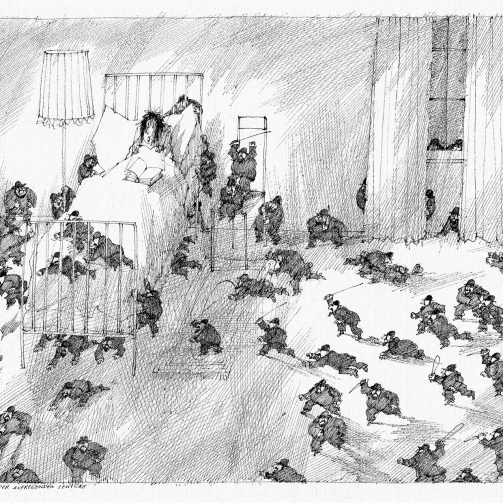 Paul Flora Postkarte Die schädl. Folgen einer aufregenden Lektüre