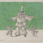 Paul Flora Postkarte Drei Pulcinellen