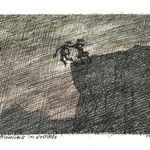 Paul Flora Postkarte Föhnstimmung in den Alpen