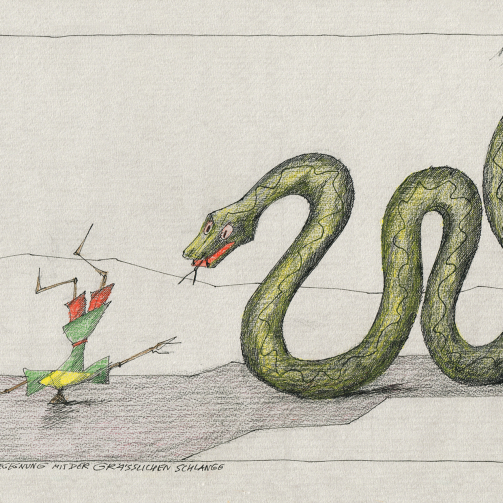 Paul Flora Postkarte Pinocchios Begegnung mit der gräßlichen Schlange