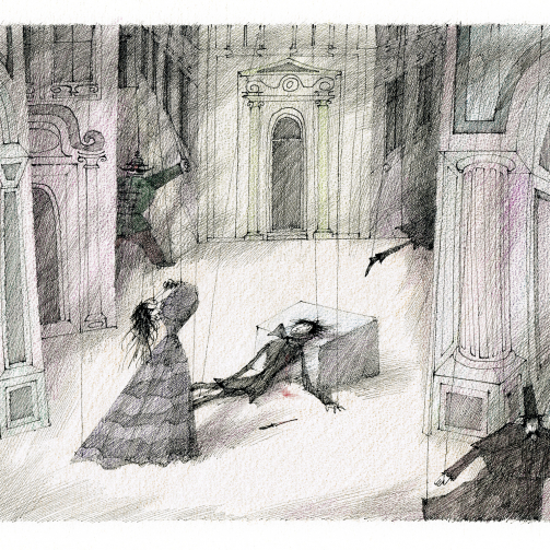 Paul Flora Postkarte Theater X