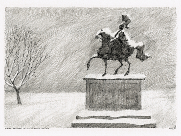 Paul Flora Postkarte Winterlandschaft mit verschneitem Helden