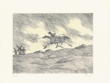 Don Quichote kämpft gegen Windmühlen