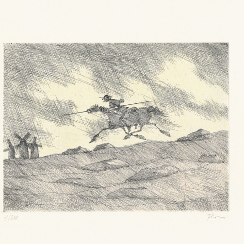 Don Quichote kämpft gegen Windmühlen